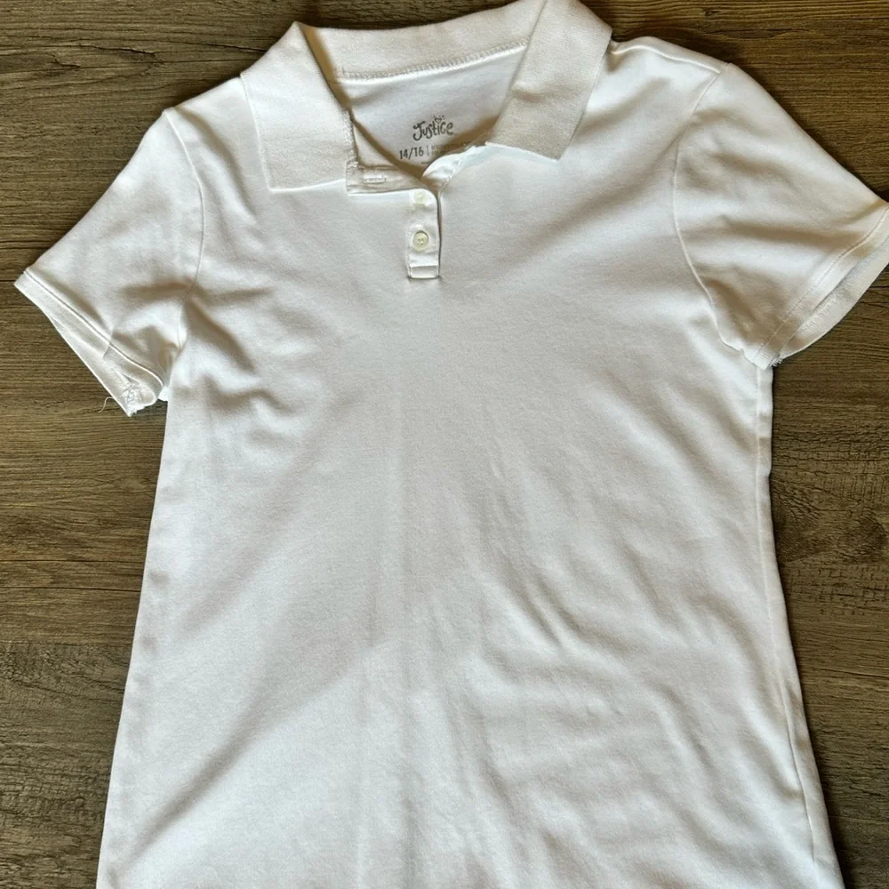 Justice. FOUR (4)White Polo Shirts.